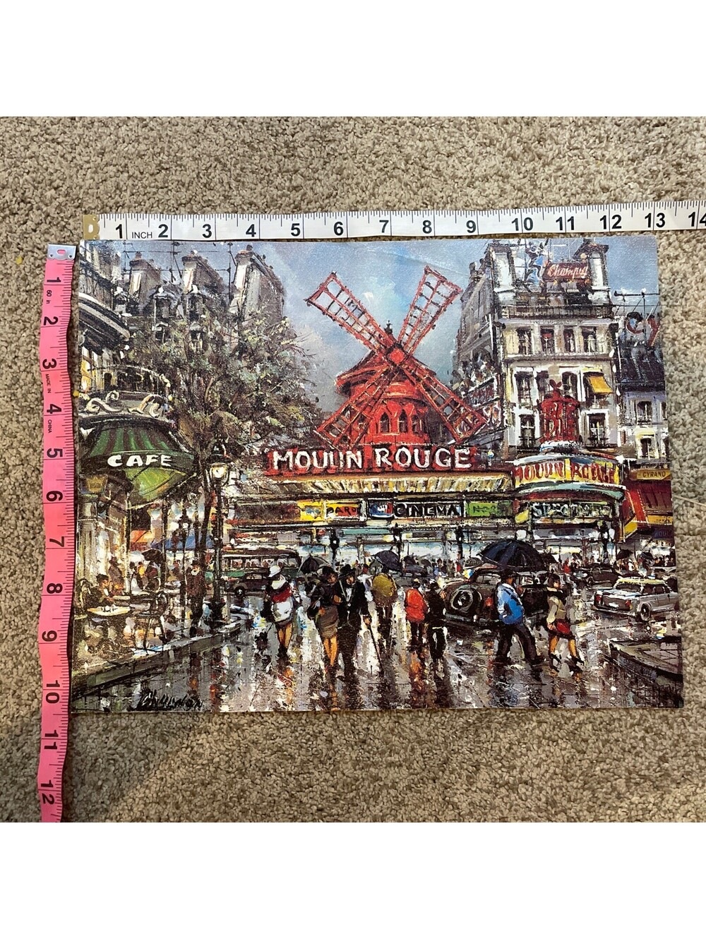 Louis Moulin Rouge Paris French Cafe Street Scene Art Print Landscape 1980 - Picture 2 of 6
